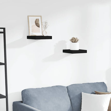 Floating Wall Shelves 2 pcs Black 9.1"x9.3"x1.5" MDF