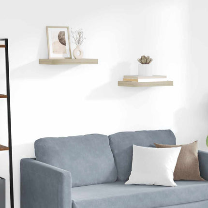Floating Wall Shelves 2 pcs Oak 15.7"x9.1"x1.5" MDF