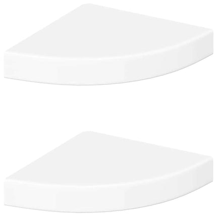 Floating Corner Shelves 2 pcs High Gloss White 9.8x9.8x1.5" MDF