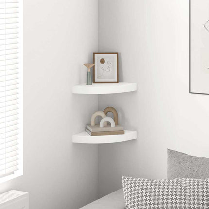 Floating Corner Shelves 2 pcs High Gloss White 9.8x9.8x1.5" MDF