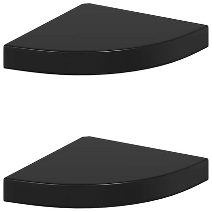 Floating Corner Shelves 2 pcs High Gloss Black 9.8"x9.8"x1.5" MDF