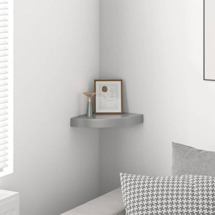 Floating Corner Shelf High Gloss Gray 9.8"x9.8"x1.5" MDF