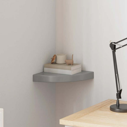 Floating Corner Shelf High Gloss Gray 9.8"x9.8"x1.5" MDF
