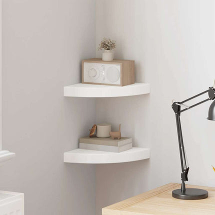 Floating Corner Shelves 2 pcs White 9.8"x9.8"x1.5" MDF