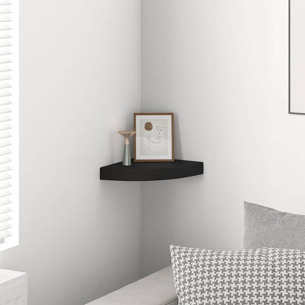 Floating Corner Shelf Black 9.8"x9.8"x1.5" MDF