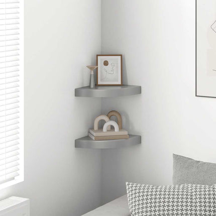 Floating Corner Shelves 2 pcs Gray 9.8"x9.8"x1.5" MDF