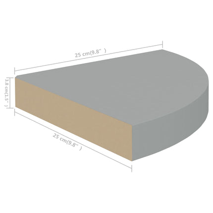 Floating Corner Shelves 2 pcs Gray 9.8"x9.8"x1.5" MDF