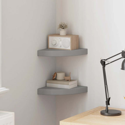 Floating Corner Shelves 2 pcs Gray 9.8"x9.8"x1.5" MDF