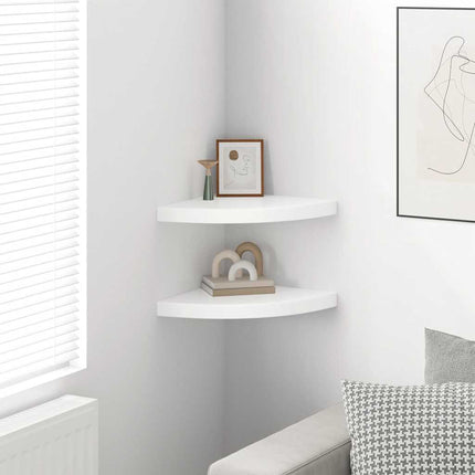 Floating Corner Shelves 2 pcs High Gloss White 13.8"x13.8"x1.5" MDF