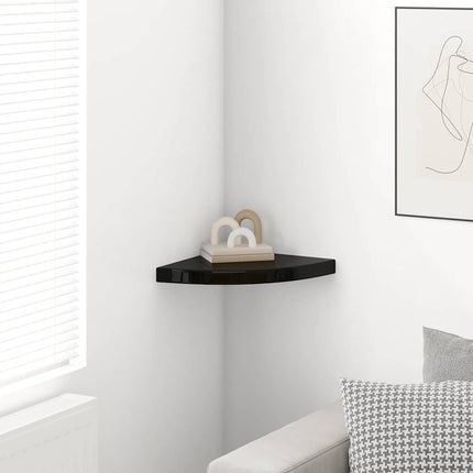 Floating Corner Shelf High Gloss Black 13.8"x13.8"x1.5" MDF