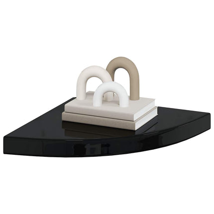 Floating Corner Shelves 2 pcs High Gloss Black 13.8"x13.8"x1.5" MDF