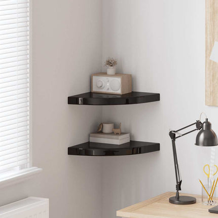 Floating Corner Shelves 2 pcs High Gloss Black 13.8"x13.8"x1.5" MDF