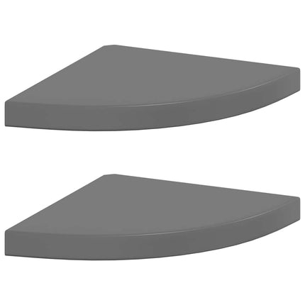 Floating Corner Shelves 2 pcs High Gloss Gray 13.8"x13.8"x1.5" MDF
