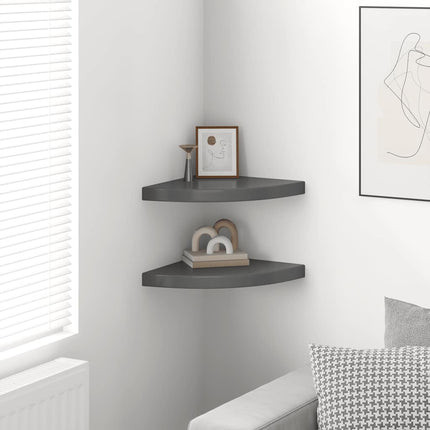 Floating Corner Shelves 2 pcs High Gloss Gray 13.8"x13.8"x1.5" MDF