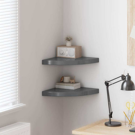 Floating Corner Shelves 2 pcs High Gloss Gray 13.8"x13.8"x1.5" MDF