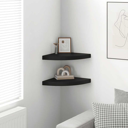 Floating Corner Shelves 2 pcs Black 13.8"x13.8"x1.5" MDF