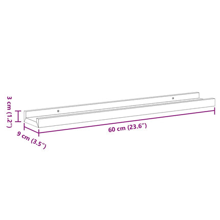 Picture Frame Ledge Shelves 2 pcs Gray 23.6"x3.5"x1.2" MDF