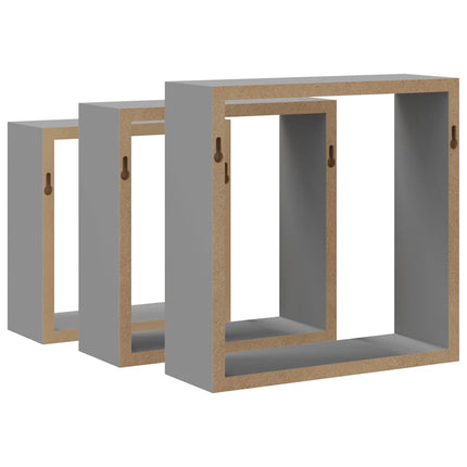 Wall Cube Shelves 3 pcs Gray MDF