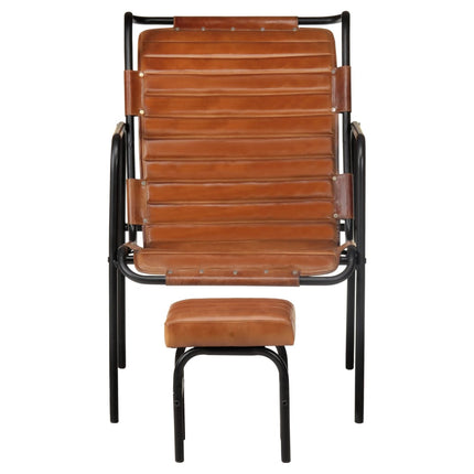 Relaxing Armchair with a Footrest Brown Real Leather
