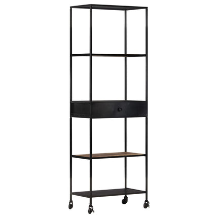 Book Cabinet 23.6"x13.8"x70.9" Rough Mango Wood & Iron