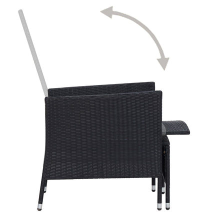 2 Piece Patio Lounge Set with Cushions Poly Rattan Black