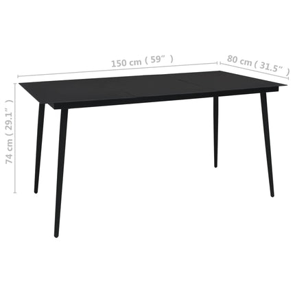 Patio Dining Table Black 59.1"x31.5"x29.1" Steel and Glass