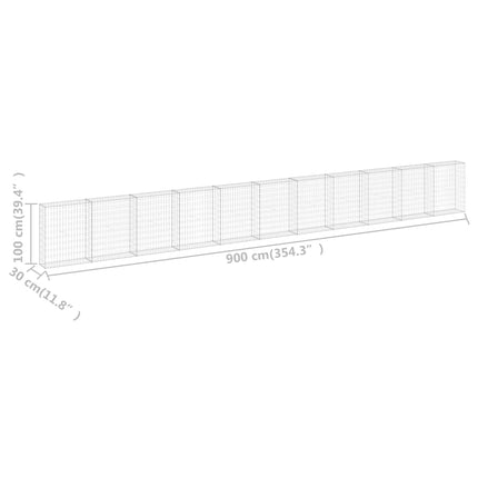 Gabion Wall with Covers Galvanized Steel 354.3"x11.8"x39.4