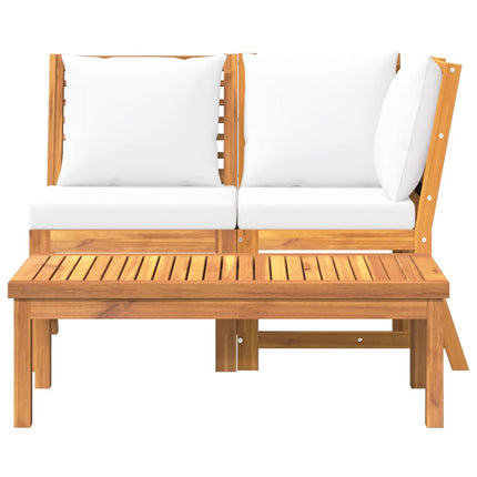 3 Piece Patio Lounge Set with Cream Cushion Solid Acacia Wood