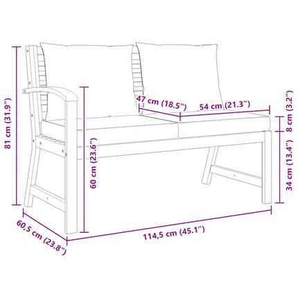 Patio Bench 45.1" with Cream Cushion Solid Acacia Wood