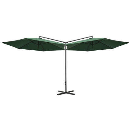 Garden Parasol Green Polyester, Powder-Coated Steel Double