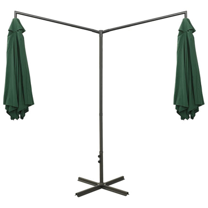 Garden Parasol Green Polyester, Powder-Coated Steel Double
