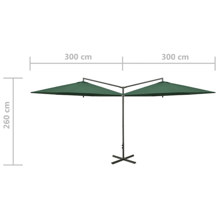 Garden Parasol Green Polyester, Powder-Coated Steel Double
