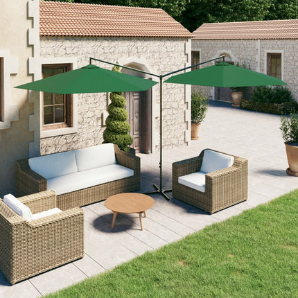 Garden Parasol Green Polyester, Powder-Coated Steel Double