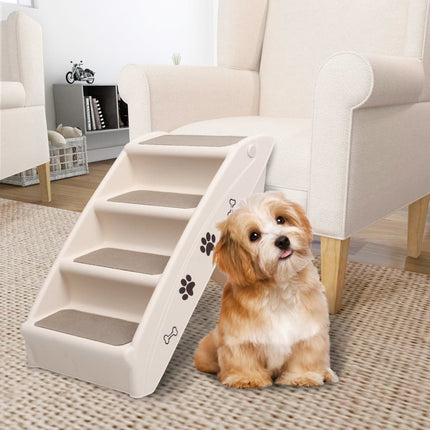 Folding Dog Stairs Cream 24.4"x15.7"x19.5