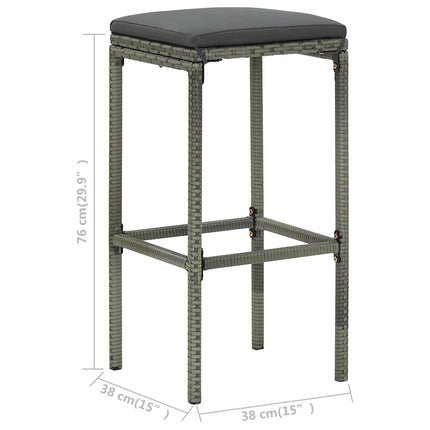 Bar Stools with Cushions 2 pcs Gray Poly Rattan
