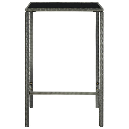 Patio Bar Table Gray 27.6"x27.6"x43.3" Poly Rattan and Glass