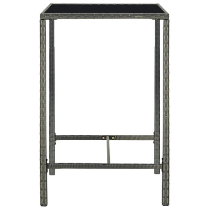 Patio Bar Table Gray 27.6"x27.6"x43.3" Poly Rattan and Glass