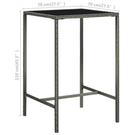 Patio Bar Table Gray 27.6"x27.6"x43.3" Poly Rattan and Glass