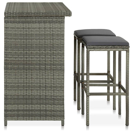 3 Piece Bar Set Poly Rattan Gray
