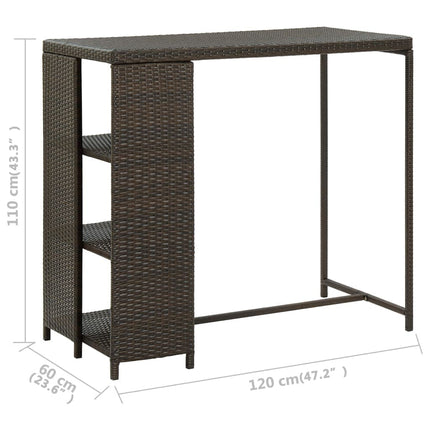 Bar Table with Storage Rack Brown 47.2"x23.6"x43.3" Poly Rattan
