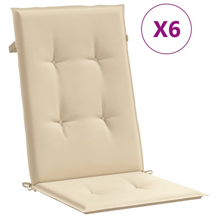 Garden Highback Chair Cushions 6 pcs Beige 47.2"x19.7"x1.2" Fabric