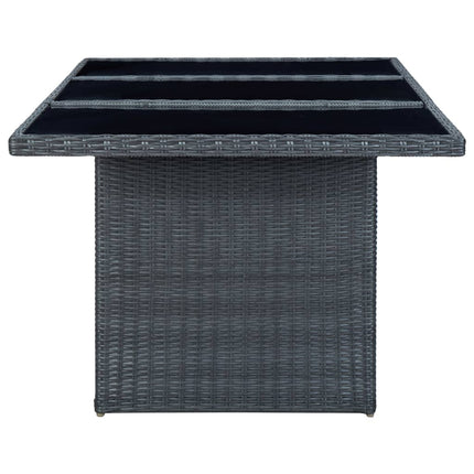 Patio Table Dark Gray Poly Rattan and Tempered Glass