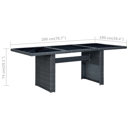 Patio Table Dark Gray Poly Rattan and Tempered Glass