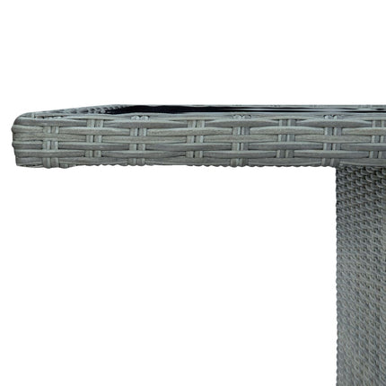 Patio Table Light Gray Poly Rattan and Tempered Glass