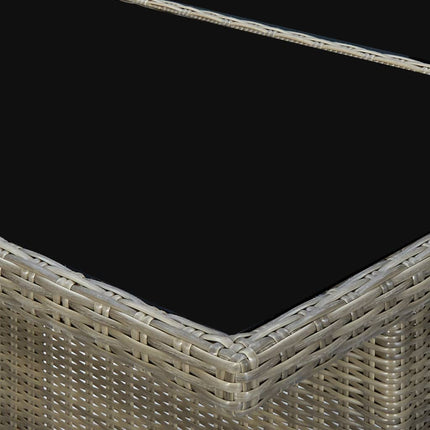 Patio Table Brown Poly Rattan and Tempered Glass