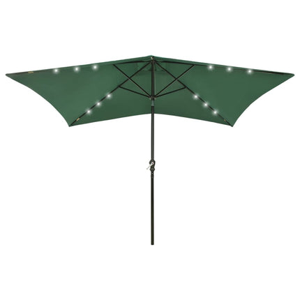 Garden Parasol with LEDs and Steel Pole Green 6.6'x9.8'