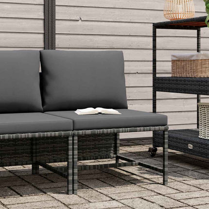 Sectional Middle Sofa with Cushions Gray Poly Rattan
