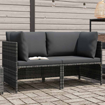 2-Seater Patio Sofa with Cushions Gray Poly Rattan
