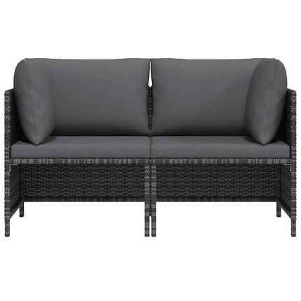 2-Seater Patio Sofa with Cushions Gray Poly Rattan