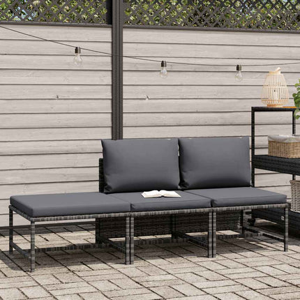 3 Piece Patio Sofa Set with Cushions Gray Poly Rattan